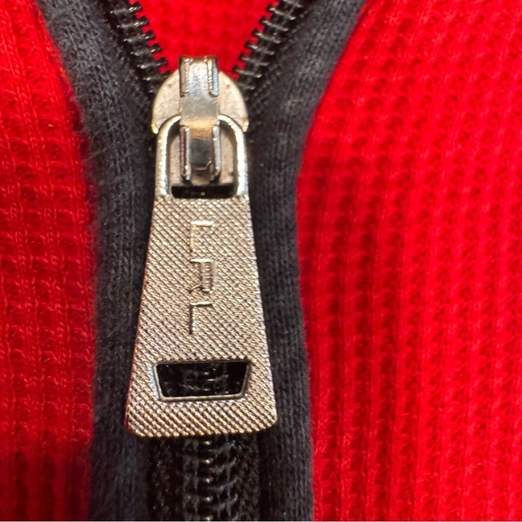 LRL Ralph Lauren Women's Red  Waffle Knit Sweater L/S 1/4 Zip Pullover Sz L - Picture 8 of 9
